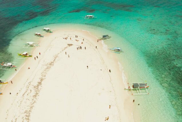 Aerial view of Naked Island white sandbar in Siargao, Philippines - private tri-island tour